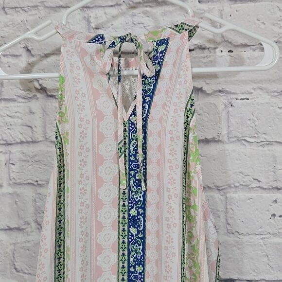 Mistic Prysm by Listicle Crochet Lace Trapeze Dress Wide Stripe Chiffon Shift - Picture 4 of 9